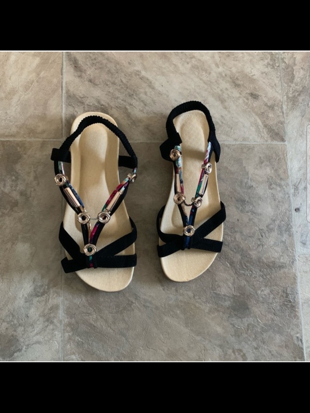 Women’s Black Strappy Decorative Sandals